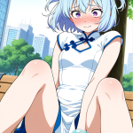 【エロ画像】水色ショートスレンダー×野外露出_AI_アニメエロ画像
