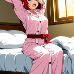 【エロ画像】赤髪外ハネボブむっちり×寝起き・パジャマ_AI_アニメエロ画像