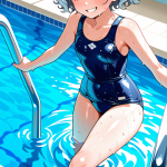 【エロ画像】銀髪くせ毛ショートむっちり×スクール水着_AI_アニメエロ画像