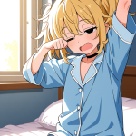 【エロ画像】金髪ツインおさげロリ体型×寝起き・パジャマ_AI_アニメエロ画像