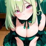 【エロ画像】ライム緑ハーフアップロリ×パイズリ_AI_アニメエロ画像