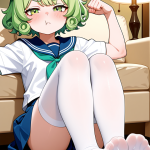 【エロ画像】ライム緑くせ毛ショートむっちり×足コキ_AI_アニメエロ画像