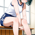 【エロ画像】緑髪ショートむっちり×体操服・ブルマ_AI_アニメエロ画像