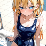 【エロ画像】オレンジウェーブロング細身長身×スクール水着_AI_アニメエロ画像