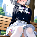 【エロ画像】グレー髪外ハネボブむっちり×野外露出_AI_アニメエロ画像