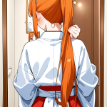 【エロ画像】オレンジポニーテールグラマラス×鏡越し_AI_アニメエロ画像