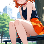【エロ画像】オレンジサイドテールグラマラス×野外露出_AI_アニメエロ画像
