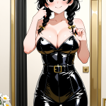 【エロ画像】茶髪ツインおさげ巨乳×鏡越し_AI_アニメエロ画像