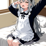 【エロ画像】グレーロングむっちり小柄猫耳メ×寝起き・パジャマ_AI_アニメエロ画像