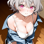 【エロ画像】グレー髪くせ毛ショート小柄貧乳×パイズリ_AI_アニメエロ画像