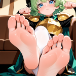 【エロ画像】ライム色くせ毛ショートむっちり×足コキ_AI_アニメエロ画像