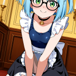 【エロ画像】青髪ショート巨乳×メイド服_AI_アニメエロ画像