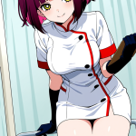 【エロ画像】マゼンタ外ハネボブ巨乳×ナース服_AI_アニメエロ画像