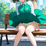 【エロ画像】緑髪ボブ巨乳スレンダー×野外露出_AI_アニメエロ画像