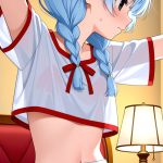 【エロ画像】青髪三つ編み長身貧乳×貧乳・微乳_AI_アニメエロ画像