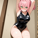 【エロ画像】桜色ポニーテールスレンダー×縛り・拘束_AI_アニメエロ画像