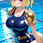 【エロ画像】金髪サイドテールグラマラス×スクール水着_AI_アニメエロ画像