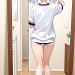 【エロ画像】白髪ツインテール長身スレンダー×鏡越し_AI_アニメエロ画像