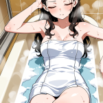 【エロ画像】茶髪内巻きセミロング巨乳ナース×お風呂・入浴_AI_アニメエロ画像