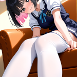 【エロ画像】黒髪サイドテール巨乳スレンダー×ニーソ・絶対領域_AI_アニメエロ画像
