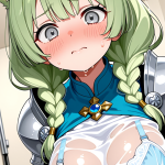 【エロ画像】緑髪三つ編み小柄貧乳×授乳・母乳_AI_アニメエロ画像
