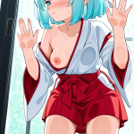 【エロ画像】水色ハーフアップむっちり小柄×ガラスおっぱい押し付け_AI_アニメエロ画像