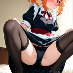 【エロ画像】オレンジポニーテール細身長身×くぱぁ・大開脚_AI_アニメエロ画像