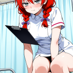 【エロ画像】赤髪ツインおさげグラマラス×ナース服_AI_アニメエロ画像