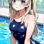 【エロ画像】プラチナ色セミロンググラマラス×スクール水着_AI_アニメエロ画像