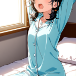 【エロ画像】黒青グラデーションツインテール×寝起き・パジャマ_AI_アニメエロ画像