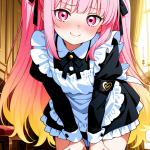 【エロ画像】グラデーションウェーブロングロ×メイド服_AI_アニメエロ画像