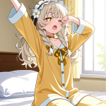 【エロ画像】プラチナ髪ツインおさげ長身貧乳×寝起き・パジャマ_AI_アニメエロ画像