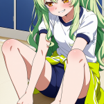 【エロ画像】ライム色セミロング柔らか体型×体操服・ブルマ_AI_アニメエロ画像