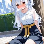 【エロ画像】白髪セミロング貧乳長身×野外露出_AI_アニメエロ画像