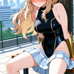 【エロ画像】茶髪セミロング巨乳むっちり×野外露出_AI_アニメエロ画像