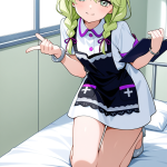 【エロ画像】ライム色ツインおさげ長身×ナース服_AI_アニメエロ画像