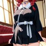 【エロ画像】赤髪三つ編みむっちり×ニーソ・絶対領域_AI_アニメエロ画像