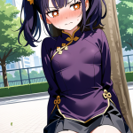 【エロ画像】紫髪ツインテール貧乳長身×野外露出_AI_アニメエロ画像