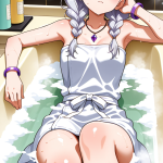 【エロ画像】銀髪ツインおさげ細身狐耳メイド×お風呂・入浴_AI_アニメエロ画像