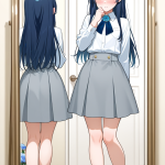 【エロ画像】青髪ロング小柄むっちり×鏡越し_AI_アニメエロ画像