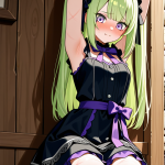 【エロ画像】ライム髪ロング細身×縛り・拘束_AI_アニメエロ画像