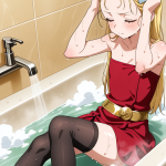 【エロ画像】金髪ロング貧乳長身×お風呂・入浴_AI_アニメエロ画像
