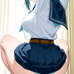 【エロ画像】青グラデ三つ編み巨乳×バック・後背位_AI_アニメエロ画像