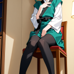 【エロ画像】緑髪お団子ヘア貧乳長身×オナニー・自慰_AI_アニメエロ画像