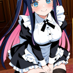 【エロ画像】青髪ロングストレートむっちり×メイド服_AI_アニメエロ画像