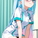 【エロ画像】金ピンクグラデセミロング貧乳×ナース服_AI_アニメエロ画像
