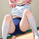 【エロ画像】桜色ツインテール巨乳×体操服・ブルマ_AI_アニメエロ画像
