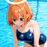【エロ画像】オレンジショート巨乳×スクール水着_AI_アニメエロ画像