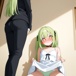 【エロ画像】緑髪ロング貧乳小柄×くぱぁ・大開脚_AI_アニメエロ画像