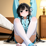 【エロ画像】銀髪ウェーブロング貧乳長身×足コキ_AI_アニメエロ画像